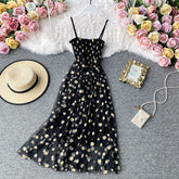 Slip Dress Long Mesh Floral Dress Women Vintage Elegant Sexy Beach Dresses Woman Party Night 2021 Korean Kawaii Ruffle Backless